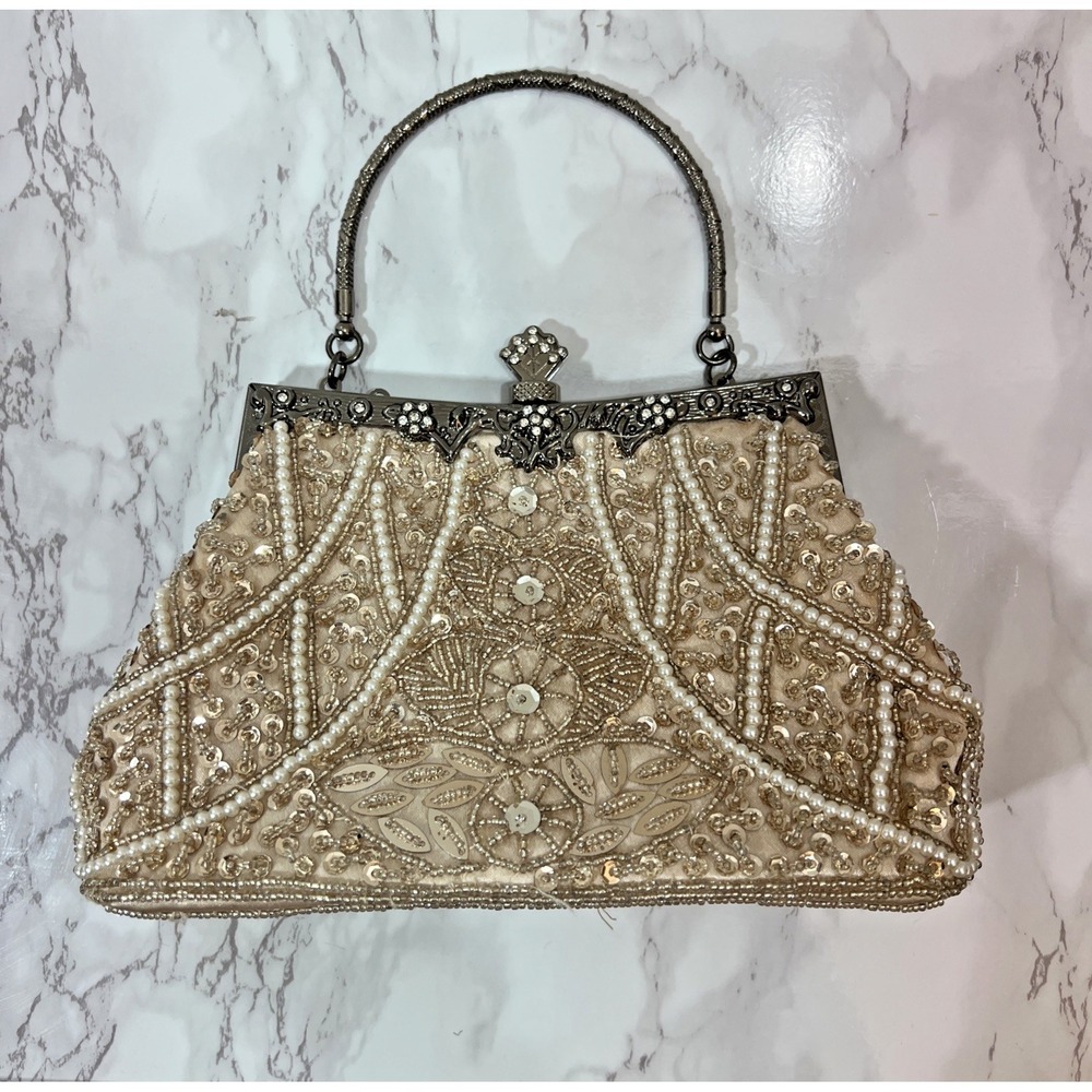 Vintage Beaded Bag Top Handle Small Evening Formal Wedding Guest Cocktail Party